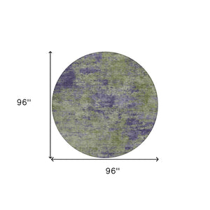 HomeRoots 5' Abstract Area Rug in Olive Green & Dark Purple - Durable, Washable for Indoor & Outdoor Use 8' Round 609363