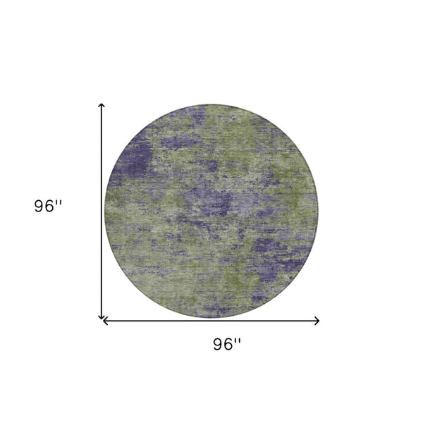 HomeRoots 5' Abstract Area Rug in Olive Green & Dark Purple - Durable, Washable for Indoor & Outdoor Use 8' Round 609363