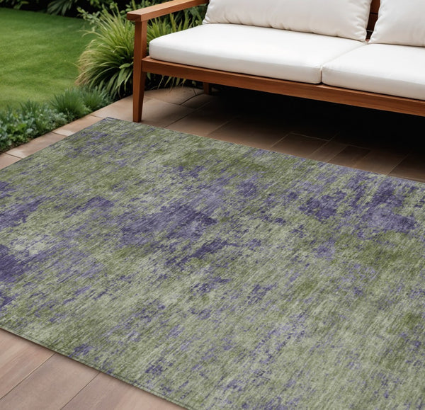 HomeRoots 5' Abstract Area Rug in Olive Green & Dark Purple - Durable, Washable for Indoor & Outdoor Use 8' X 10' 609364