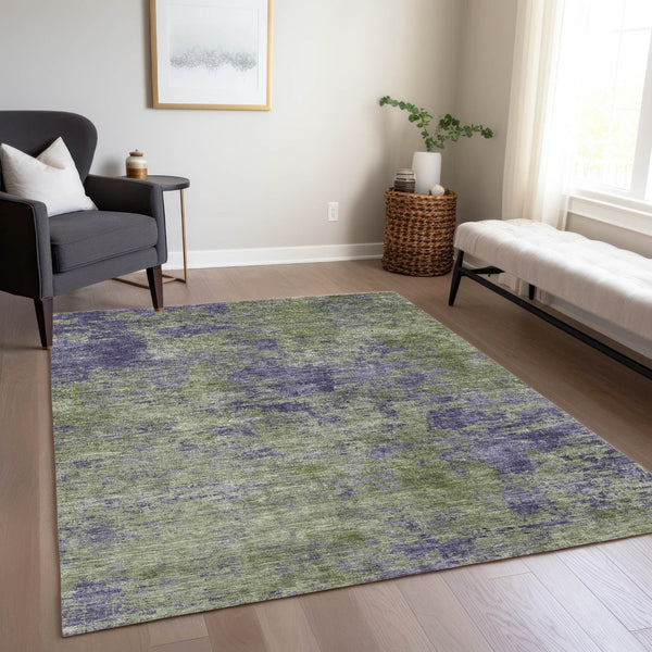 HomeRoots 5' Abstract Area Rug in Olive Green & Dark Purple - Durable, Washable for Indoor & Outdoor Use 8' X 10' 609364