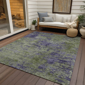 HomeRoots 5' Abstract Area Rug in Olive Green & Dark Purple - Durable, Washable for Indoor & Outdoor Use 9' X 12' 609365