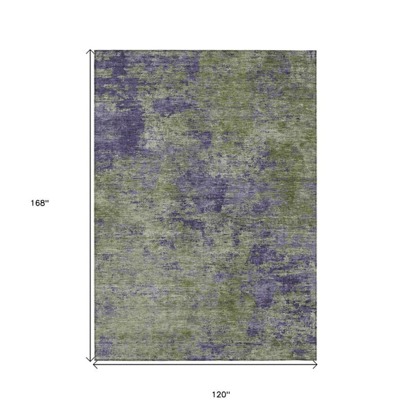 HomeRoots 5' Abstract Area Rug in Olive Green & Dark Purple - Durable, Washable for Indoor & Outdoor Use 10' X 14' 609366