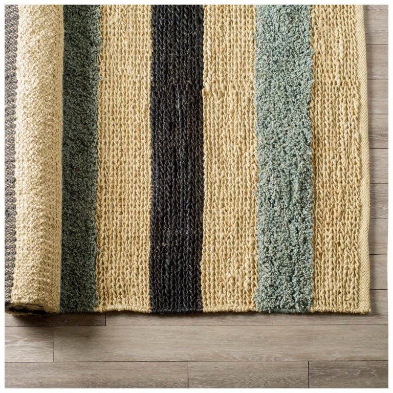 HomeRoots 8x10 Hand Woven Jute Area Rug Coastal Boho Striped Low Pile Living Room Accent 609368