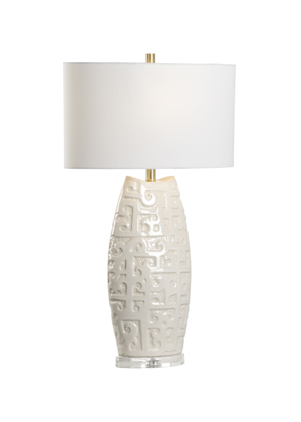 Wildwood Hapuna Ceramic Table Lamp With Cream Glaze & Clear Crystal Mounting — Asian-Inspired Oval Motif, 30.5" 60937