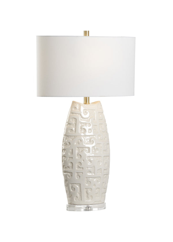 Wildwood Hapuna Ceramic Table Lamp With Cream Glaze & Clear Crystal Mounting — Asian-Inspired Oval Motif, 30.5" 60937