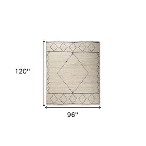 HomeRoots 8' X 10' Ivory & Gray Geometric Hand-Woven Area Rug – Artisan Crafted Soft Cotton for Modern Spaces 609370