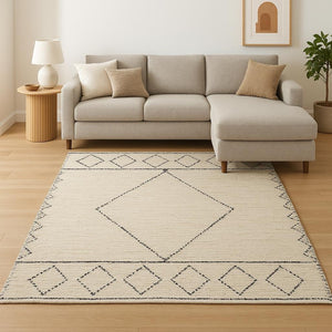 HomeRoots 8' X 10' Ivory & Gray Geometric Hand-Woven Area Rug – Artisan Crafted Soft Cotton for Modern Spaces 609370