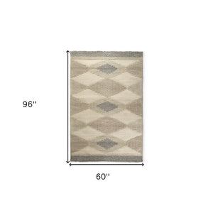 HomeRoots 5' Hand-Woven Wool Area Rug in Beige, Brown & Gray - Modern Geometric Design for Elegant Spaces 5' X 8' 609371