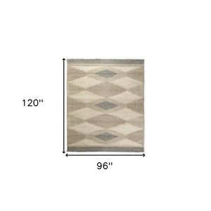 HomeRoots 5' Hand-Woven Wool Area Rug in Beige, Brown & Gray - Modern Geometric Design for Elegant Spaces 8' X 10' 609372