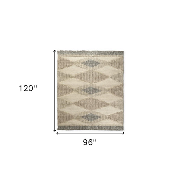 HomeRoots 5' Hand-Woven Wool Area Rug in Beige, Brown & Gray - Modern Geometric Design for Elegant Spaces 8' X 10' 609372