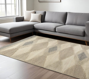 HomeRoots 5' Hand-Woven Wool Area Rug in Beige, Brown & Gray - Modern Geometric Design for Elegant Spaces 8' X 10' 609372