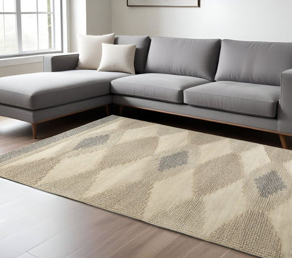 HomeRoots 5' Hand-Woven Wool Area Rug in Beige, Brown & Gray - Modern Geometric Design for Elegant Spaces 8' X 10' 609372