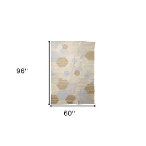 HomeRoots 5' Hand-Woven Ivory Brown and Gray Patchwork Area Rug for Cozy Living Spaces and Unique Style 5' X 8' 609373