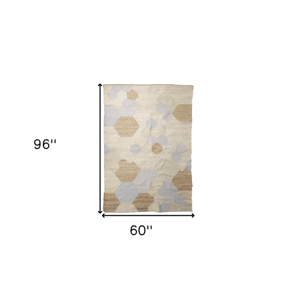 HomeRoots 5' Hand-Woven Ivory Brown and Gray Patchwork Area Rug for Cozy Living Spaces and Unique Style 5' X 8' 609373