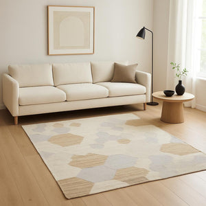 HomeRoots 5' Hand-Woven Ivory Brown and Gray Patchwork Area Rug for Cozy Living Spaces and Unique Style 5' X 8' 609373