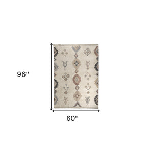 HomeRoots 5' X 8' Hand-Woven Beige & Brown Tribal Area Rug with Fringed Edges - Bohemian Charm for Your Home 609375