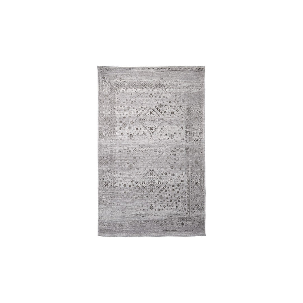 HomeRoots 5' Hand-Woven Black and Gray Medallion Area Rug - Distressed Vintage Design for Modern Interiors 609378