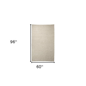 HomeRoots 5' Hand-Woven Cream Berber Area Rug - Soft Wool-Blend, Artisan-Made, Modern Design for Cozy Homes 609379