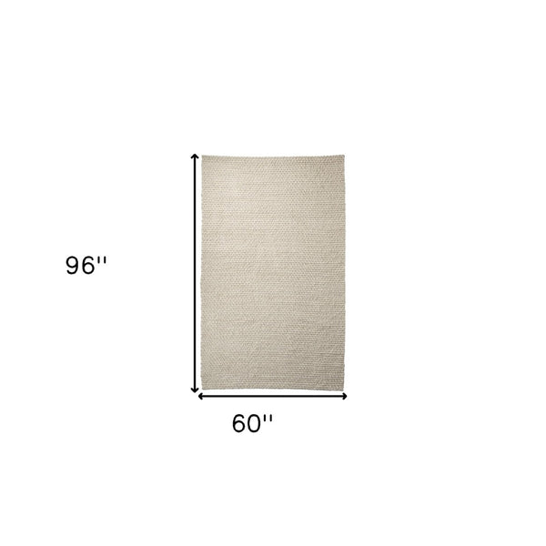 HomeRoots 5' Hand-Woven Cream Berber Area Rug - Soft Wool-Blend, Artisan-Made, Modern Design for Cozy Homes 609379