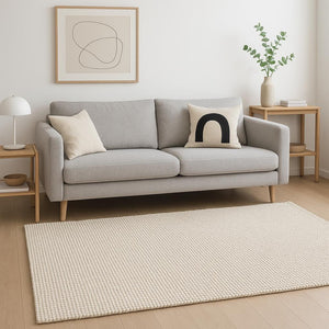HomeRoots 5' Hand-Woven Cream Berber Area Rug - Soft Wool-Blend, Artisan-Made, Modern Design for Cozy Homes 609379