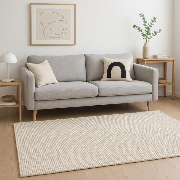 HomeRoots 5' Hand-Woven Cream Berber Area Rug - Soft Wool-Blend, Artisan-Made, Modern Design for Cozy Homes 609379