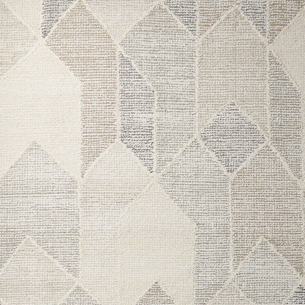 HomeRoots 5' Hand Woven Beige Gray Ivory Wool Geometric Area Rug for Cozy Contemporary Home Décor 5' X 8' 609381