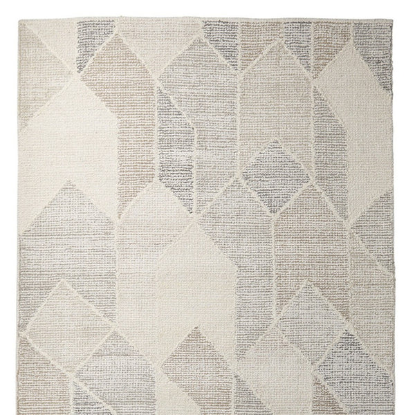 HomeRoots 5' Hand Woven Beige Gray Ivory Wool Geometric Area Rug for Cozy Contemporary Home Décor 5' X 8' 609381