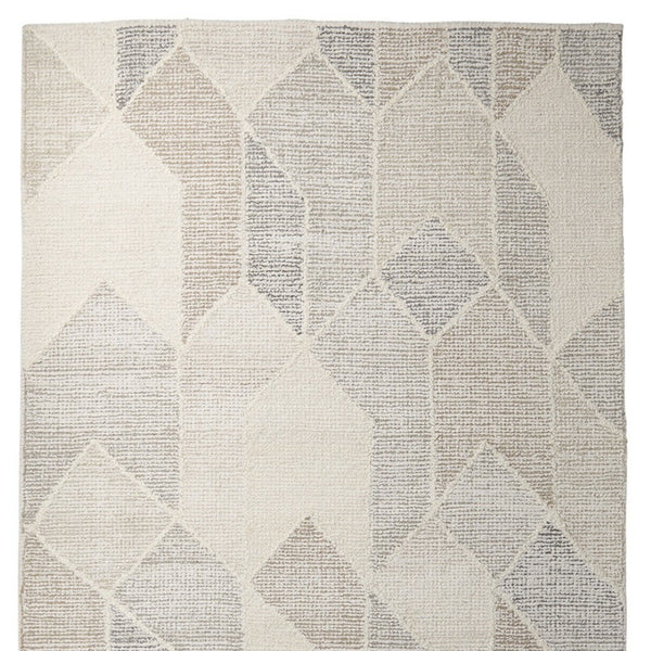 HomeRoots 5' Hand Woven Beige Gray Ivory Wool Geometric Area Rug for Cozy Contemporary Home Décor 8' X 10' 609382