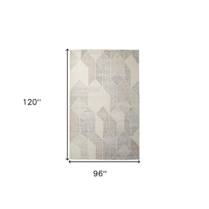 HomeRoots 5' Hand Woven Beige Gray Ivory Wool Geometric Area Rug for Cozy Contemporary Home Décor 8' X 10' 609382