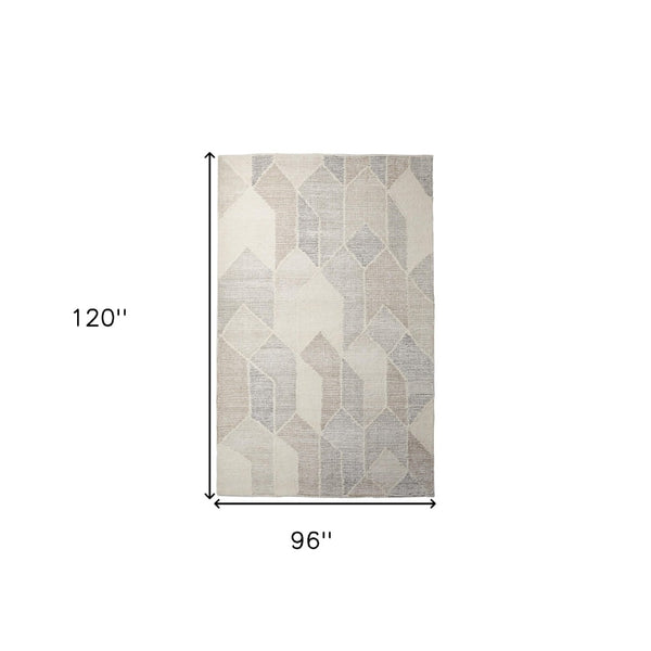 HomeRoots 5' Hand Woven Beige Gray Ivory Wool Geometric Area Rug for Cozy Contemporary Home Décor 8' X 10' 609382