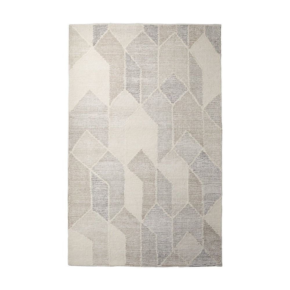 HomeRoots 5' Hand Woven Beige Gray Ivory Wool Geometric Area Rug for Cozy Contemporary Home Décor 9' X 12' 609383