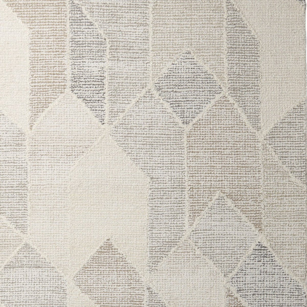 HomeRoots 5' Hand Woven Beige Gray Ivory Wool Geometric Area Rug for Cozy Contemporary Home Décor 9' X 12' 609383