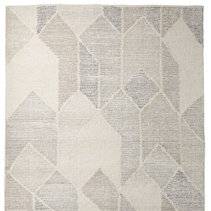 HomeRoots 5' Hand Woven Beige Gray Ivory Wool Geometric Area Rug for Cozy Contemporary Home Décor 9' X 12' 609383