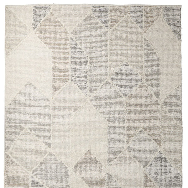 HomeRoots 5' Hand Woven Beige Gray Ivory Wool Geometric Area Rug for Cozy Contemporary Home Décor 9' X 12' 609383