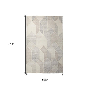HomeRoots 5' Hand Woven Beige Gray Ivory Wool Geometric Area Rug for Cozy Contemporary Home Décor 9' X 12' 609383