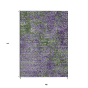 HomeRoots 5' Vibrant Purple and Green Abstract Area Rug for Indoor and Outdoor Spaces - Washable & Durable 5' X 8' 609389