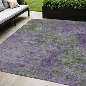 HomeRoots 5' Vibrant Purple and Green Abstract Area Rug for Indoor and Outdoor Spaces - Washable & Durable 5' X 8' 609389