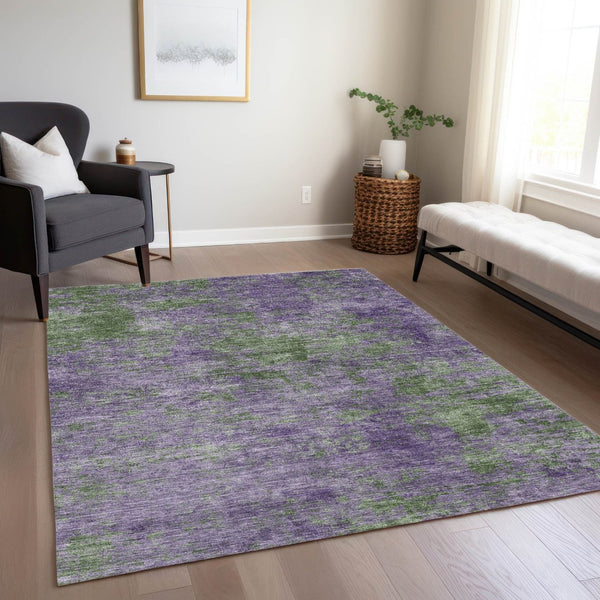 HomeRoots 5' Vibrant Purple and Green Abstract Area Rug for Indoor and Outdoor Spaces - Washable & Durable 5' X 8' 609389