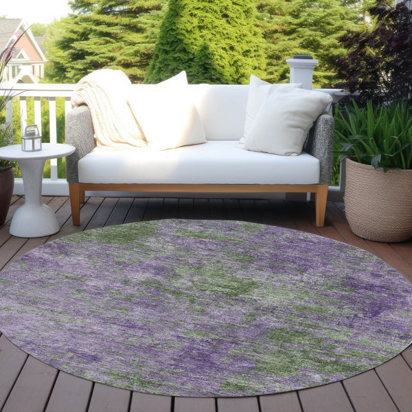 HomeRoots 5' Vibrant Purple and Green Abstract Area Rug for Indoor and Outdoor Spaces - Washable & Durable 8' Round 609390