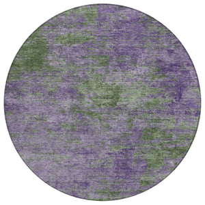HomeRoots 5' Vibrant Purple and Green Abstract Area Rug for Indoor and Outdoor Spaces - Washable & Durable 8' Round 609390