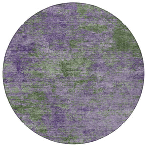 HomeRoots 5' Vibrant Purple and Green Abstract Area Rug for Indoor and Outdoor Spaces - Washable & Durable 8' Round 609390