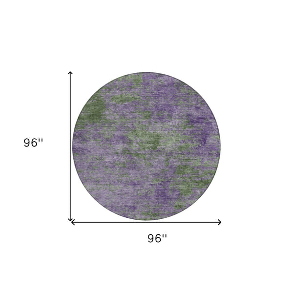 HomeRoots 5' Vibrant Purple and Green Abstract Area Rug for Indoor and Outdoor Spaces - Washable & Durable 8' Round 609390