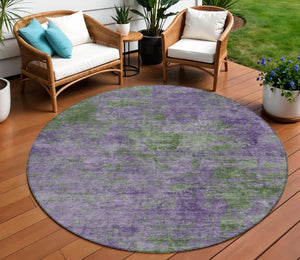 HomeRoots 5' Vibrant Purple and Green Abstract Area Rug for Indoor and Outdoor Spaces - Washable & Durable 8' Round 609390