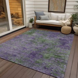 HomeRoots 5' Vibrant Purple and Green Abstract Area Rug for Indoor and Outdoor Spaces - Washable & Durable 9' X 12' 609392