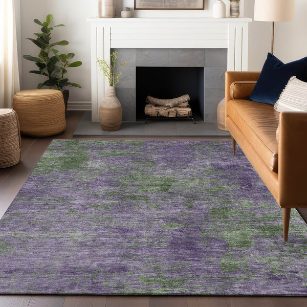 HomeRoots 5' Vibrant Purple and Green Abstract Area Rug for Indoor and Outdoor Spaces - Washable & Durable 9' X 12' 609392