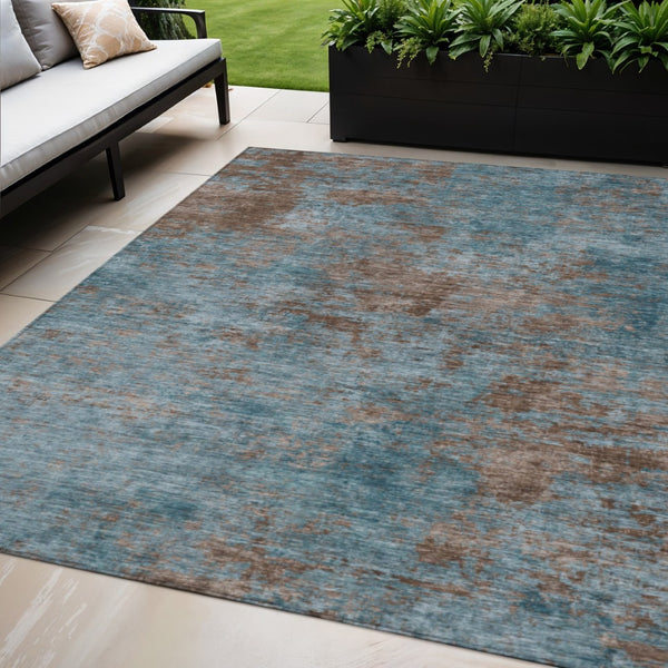 HomeRoots 5' Stylish Teal Blue and Brown Abstract Indoor Outdoor Area Rug - Durable, Washable, Versatile Design 5' X 8' 609395