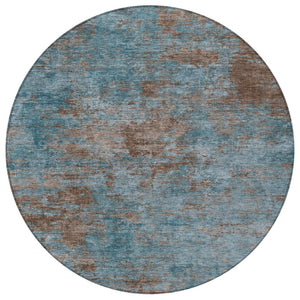 HomeRoots 5' Stylish Teal Blue and Brown Abstract Indoor Outdoor Area Rug - Durable, Washable, Versatile Design 8' Round 609396