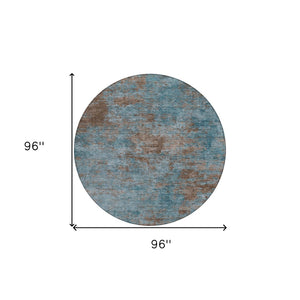 HomeRoots 5' Stylish Teal Blue and Brown Abstract Indoor Outdoor Area Rug - Durable, Washable, Versatile Design 8' Round 609396