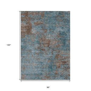 HomeRoots 5' Stylish Teal Blue and Brown Abstract Indoor Outdoor Area Rug - Durable, Washable, Versatile Design 8' X 10' 609397