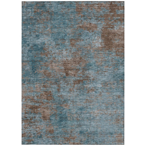 HomeRoots 5' Stylish Teal Blue and Brown Abstract Indoor Outdoor Area Rug - Durable, Washable, Versatile Design 8' X 10' 609397